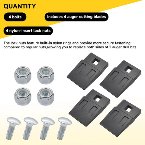 4 Pack 3 Point Auger Teeth Replacement For Most Heavy Duty 3 Point Tractor Post Hole Digger Augers Bits With Bolts And Built In Nylon Lock Nuts kit
