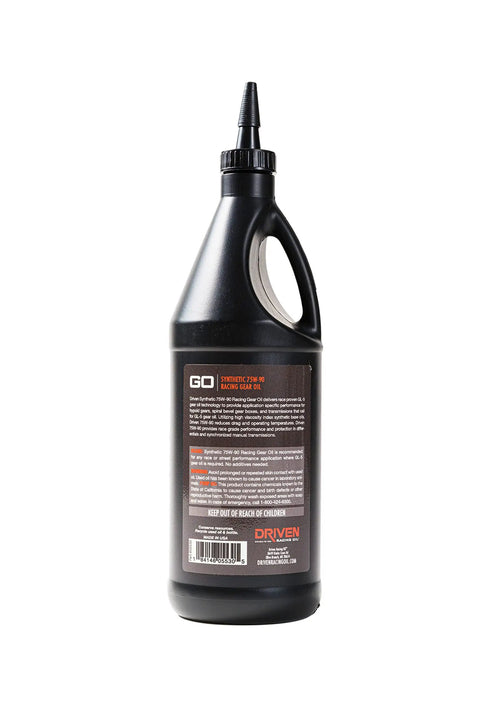 Straight Up Premium Grade Limited Slip Synthetic Gear Oil 75W90 One Quart bottle shows back label and detailing.