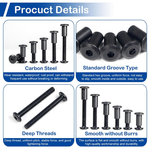 35 Sets Black M6 Hex Drive Socket Cap Bolts Screws Kit For Furniture And Cabinets Heavy Duty Binding Screws Featuring 16 20 25 30 40 50mm Lengths With Nuts