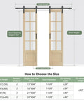 Preassembled Double 30x84 Inch Clear Glass French Interior Door With 5.5Ft Barn Door Hardware Kit Included, Spruce Wood Support