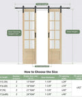 Size guide for Preassembled 42x84 Double 21x84 Clear Glass French Interior Door With 7Ft Barn Door Hardware Kit, Spruce Wood Support