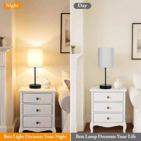 Two Pack 17.3 Inch Table Lamps With USB Ports And AC Outlet For Bedside Nightstands And Desks Or Living Rooms, day and night setting