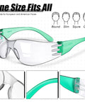 64 Pairs Clear Safety Glasses Set With Anti Fog Lenses featuring green arms, one-size-fit for various face shapes, impact resistant eye gear