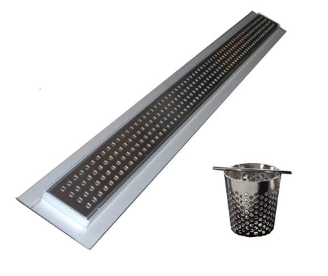 48 Inch Linear Shower Drain Slick Brushed Nickel Stainless Steel Side Outlet Offset Bundle With Rubber Gasket And Super Fine Hair Strainer