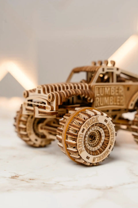 Lumber Rumbler Dope 3D Wood Puzzle Kit For Adults Build A Movable Monster Truck From 280 Precision Cut Pieces No Glue Required With Illustrated Step By Step Guide wooden truck wheel detail