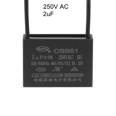 2uF CBB61 Ceiling Fan Capacitor 250V AC Metallized Polypropylene Film with 2 wires and specifications