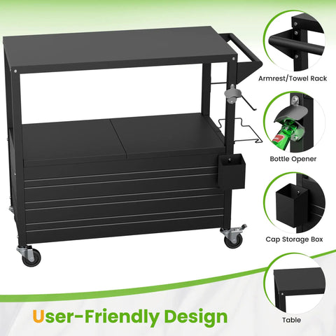 80 Qt Rolling Ice Chest With Tabletop Cooler Cart On Wheels For Patio And Outdoor Kitchen Prep Station Drink Cooler