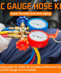 3 Piece AC Manifold Gauge Hose Set With Self Sealing Puncture Style R134A Can Taps, R134A Adjustable Quick Couplers, And Refrigerant Tank Adapters For A C Refrigerants, Charging And Diagnostics, blue red yellow hoses