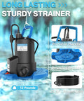 Badass High Power Automatic Pool Cover Pump With 3500 Gph Flow Submersible Sump Motor for Ponds and Fountains with blue handle.