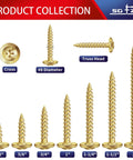 Built Tough Number 8 Half Inch Wood Screws 500 Pack Carbon Steel Truss Head Fasteners in various sizes with cross head.