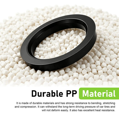 Heavy Duty 4 Pack Hub Centric Rings 73.1mm Outer 60.1mm Inner Bore shown on white plastic beads for durability.