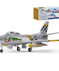 Sabre Inspired F86 EDF Jet RC Airplane For Adults With 80mm EDF 6CH Hobby Model Detailed Cockpit Weathering Realistic Look Dope PNP No Radio Battery Charger, shown with original packaging.