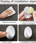 Installation steps for Heavy Duty Adhesive Wall Hooks For Bathroom And Kitchen Built Tough With Super Grip Oil Resistant Plastic Surface Mounts.