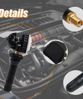 Preprogrammed TPMS Sensor Tire Pressure Monitoring System Replaces 13598771 close-up view, showing metal valve and sensor design.