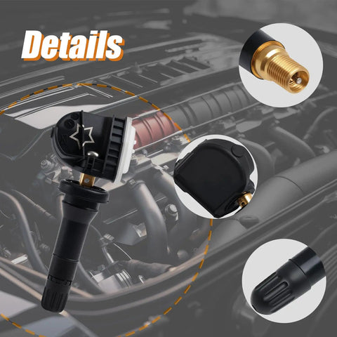 Preprogrammed TPMS Sensor Tire Pressure Monitoring System Replaces 13598771 close-up view, showing metal valve and sensor design.
