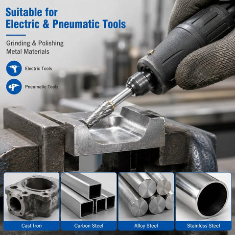 Badass Tungsten Carbide Cylinder Head Porting Kit With Die Grinder Rotary Burr Bits for slick polishing on cast iron in use.