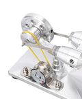 Engine Generator For Science Projects And STEM Learning With Durable Brushed Stainless Steel Base CNC Machined Frame Thick Glass Heating Cylinder Hands On Educational Toy For Curious Kids And Makers close-up of brushed metal base