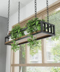 Dope Industrial Wood And Iron Hanging Shelf Rack For Kitchen Plants Overhead Ceiling Storage Plant Stand With Railing