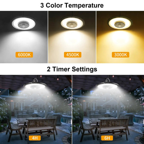 Heavy Hitter Solar Powered Shed Lights With Switch And Motion Sensor 3000 Lumen showing three color temperatures in use outdoors.