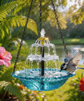 Solar Powered Hanging Bird Bath Fountain For Outdoors Large Blue Bird Bath With Wireless Pump Easy Install For Hummingbirds Gardens Patio And Backyard