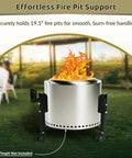 Fire Pit Trolley Stand For Solo Stove Bonfire And 19.5 Inch Fire Pits Heavy Duty Portable Base with fire pit and flames outdoors
