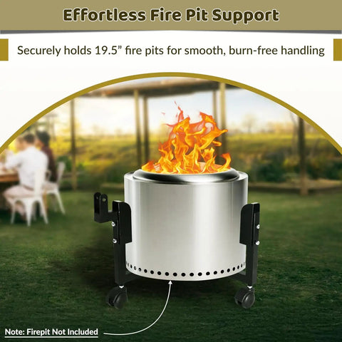 Fire Pit Trolley Stand For Solo Stove Bonfire And 19.5 Inch Fire Pits Heavy Duty Portable Base with fire pit and flames outdoors
