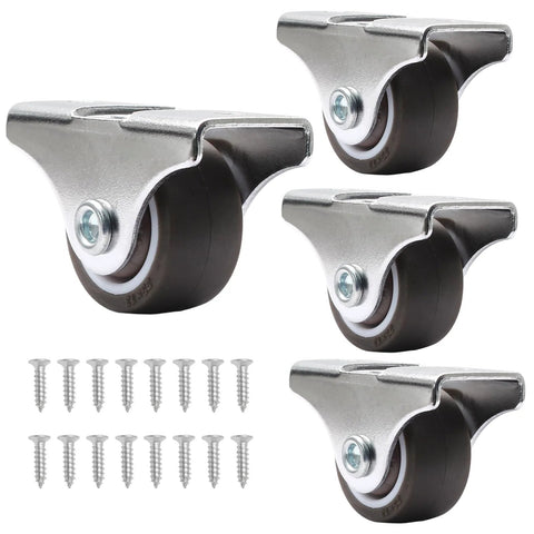 8 Pack 1 Inch Caster Wheels With Metal Top And TPE Rubber Low Profile Fixed Casters For Furniture Moving Cabinet Trundle Bed And Drawers Quiet Smooth Rolling On All Floor Surfaces Protects Floors And Fits In Tight Spaces, screws included.