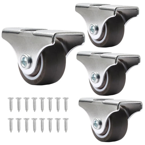 Set Of Four 1 Inch Caster Wheels With Metal Tops And TPE Rubber Low Profile Fixed Casters For Furniture Cabinets Drawers And Beds Quiet Smooth Rollers For Easy Under Furniture Mobility And Silent Floor Glide No Fuss