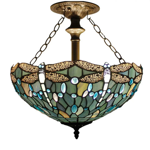 Sea Blue Stained Glass Dragonfly Lampshade Replacement 16 Inch For Table Lamps Ceiling Fixtures Pendant Hanging Lights