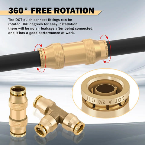 CheeMuii brass DOT air line fittings kit with push-lock connectors; includes 50 ft of 1/4 in and 30 ft of 3/8 in tubing