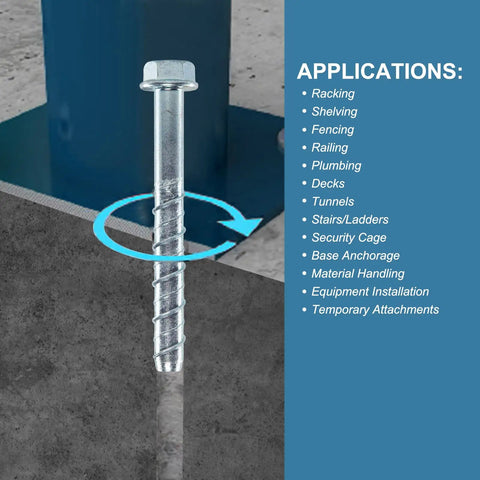 Tough As Nails Heavy Duty Hex Head Concrete Anchor Bolts Five Eighths By Four Inch Zinc Plated Carbon Steel Screw Pack embedded in concrete.