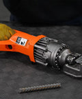 Heavy Duty Portable Electric Rebar Cutter With D Handle Grip For Cutting Up To 5/8 Inch #5 Steel Bars in use with rebar.