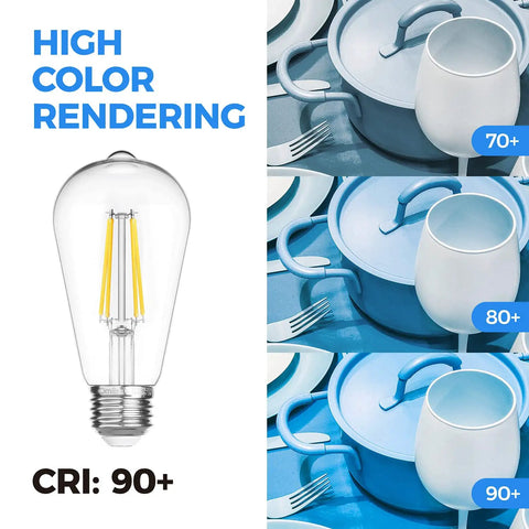 Vintage Edison LED Bulbs ST64 60W Equivalent Daylight 5000K E26 E27 showcasing high color rendering CRI 90 with cookware.