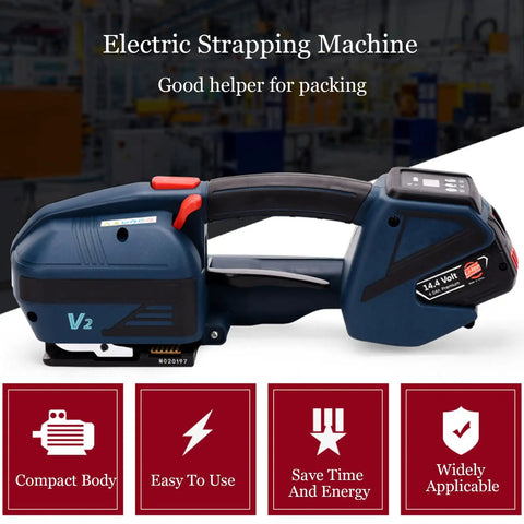 Automatic Electric Strapping Machine With 4000mha Battery For 1/2 To 5/8 In PP PPT Straps Portable Handheld Baler Tool With Lcd Display