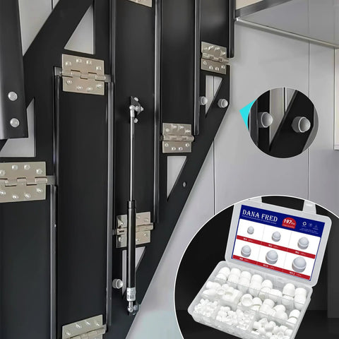 Image of 197 Piece White Plastic Bolt Covers Set for Hex Bolts M4 to M12 installed on metal surface, with protective cap kit shown.