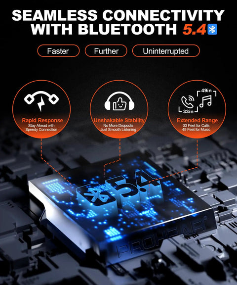 Close-up of Bluetooth 5.4 chip highlighting seamless connectivity features for the Upgraded Bluetooth Hearing Protection Headphones.