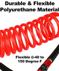 Heavy Duty Polyurethane Recoil Air Hose 1/4 Inch By 50 Feet Lightweight Flexible Compressor Hose coiled design with quick connect swivel.