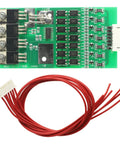 Bulletproof 7S 24V 20A Lithium Battery BMS Board Featuring Smart Cell Balancing And Thermal Cutoff Shield with red connectors.