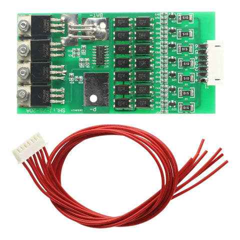 Bulletproof 7S 24V 20A Lithium Battery BMS Board Featuring Smart Cell Balancing And Thermal Cutoff Shield with red connectors.