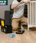 Man installing furniture with 20 Pcs Stainless Steel Corner Braces 25mm By 25mm L Shaped Right Angle Brackets For Wood Furniture With Screws Included.