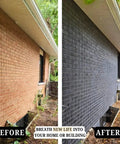 Before and after comparison of brick wall treated with Pro Grade Semi Transparent Silicate Stain Bonds Deep Into Brick Stone Concrete Creating A Breathable Finish That Hella Outlasts Peeling Paint Keeps Your Masonry Looking Fire Interior Or Exterior 5 Gallon.