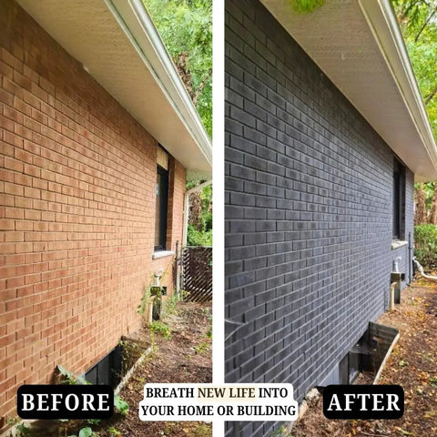 Before and after comparison of brick wall treated with Pro Grade Semi Transparent Silicate Stain Bonds Deep Into Brick Stone Concrete Creating A Breathable Finish That Hella Outlasts Peeling Paint Keeps Your Masonry Looking Fire Interior Or Exterior 5 Gallon.