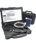 All-In-One Heavy Duty Engine Diagnostic Scanner Kit With Diagmaster Software And EPC Maintenance Manual For Kubota Takeuchi Hino Diesel Engines, Great For Shops And Farmers, Includes Laptop Bundle, shown with open laptop and cables.