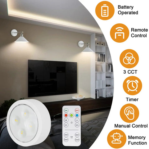 Set Of Two Battery Operated Wall Sconces With Remote Control displayed in living room, showing LED lights and remote features.