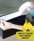 Beast Tough White Duct Tape 3 Inch By 30 Yard Heavy Duty Waterproof Tape applied on black box, highlighting strong adhesive