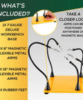 Deluxe Soldering Station With Five Magnetic Arms, Locking Grips, And Steel Base showing flexible arms on yellow base.