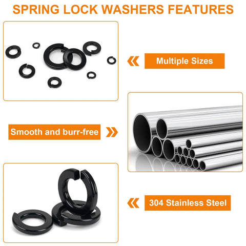 295 Piece Metric And SAE Spring Lock Washer Kit In Stainless Steel 304 Pro Grade Heavy Duty Washers In Sizes M3 To M10 And Six To Ten And Three Eighths Inch For Auto Motorcycle And Machinery Projects spring lock washers, multiple sizes, 304 stainless steel