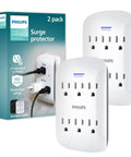 Six-Outlet Surge Protector Wall Tap, 2 Pack, 900 Joules, 3-Prong, Space Saving Design, Protection Indicator LED Light, ETL Listed, White