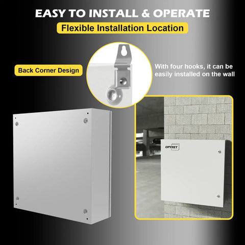 Built Like A Brick Is A Dang Tough Outdoor Electrical Junction Box 24x24x8 Inch Steel Cabinet on a wall with back corner design.