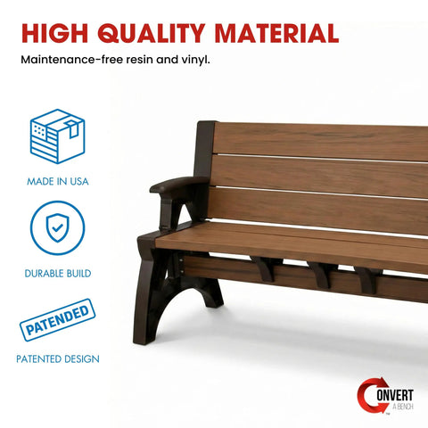 Two In One Outdoor Bench And Picnic Table Foldable And Weatherproof For Patio Lawn Garden Or Deck in espresso finish
